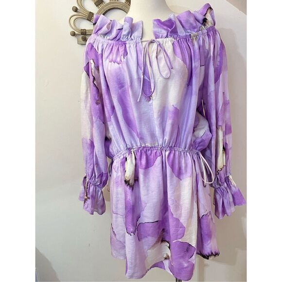 H&M Oversized Off Shoulder Purple Ruffle Dress L - Picture 2 of 8